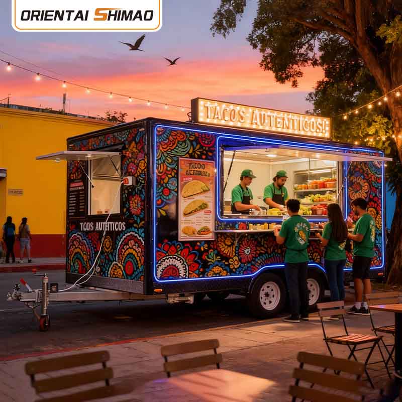 Mobil Catering Trailer Küçə Yemək Hot Dog Səbəti Tam Təchizatlı Qida Qoşqulu Qida Maşını